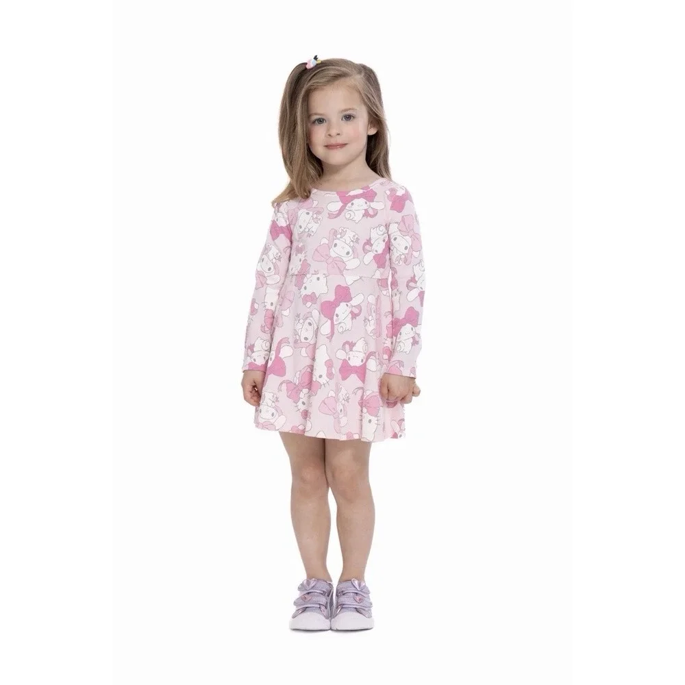 Hello Kitty and Friends Girls Pink Print Dress with Long Sleeve Size 4T NWT